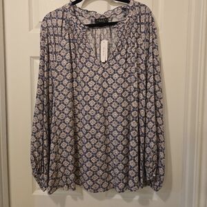 Grace Blue and White Patterned Blouse